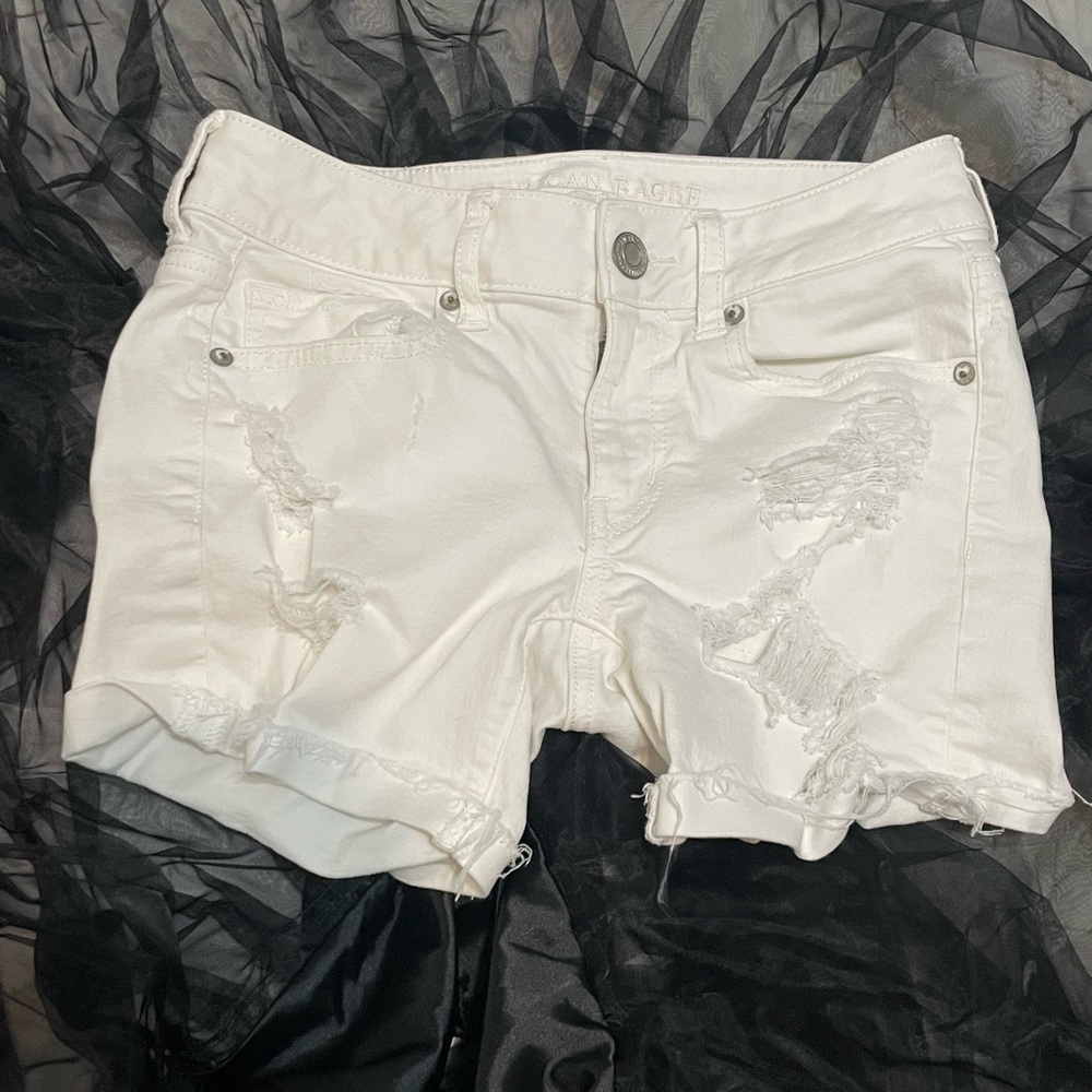 American Eagle White Distressed Jean Shorts